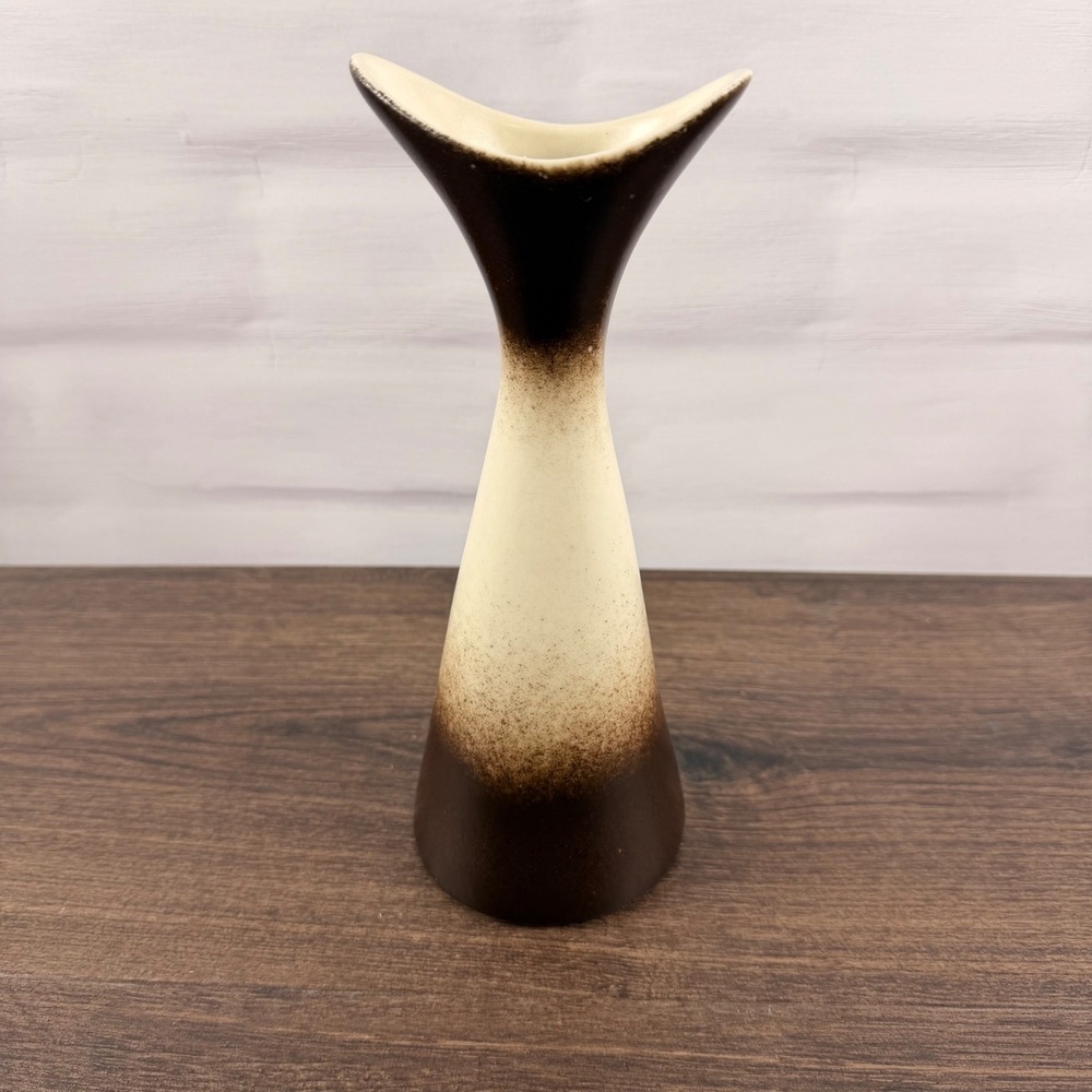Howard Pierce Mid Century Modern Porcelain Vase Brown Cream California Pottery